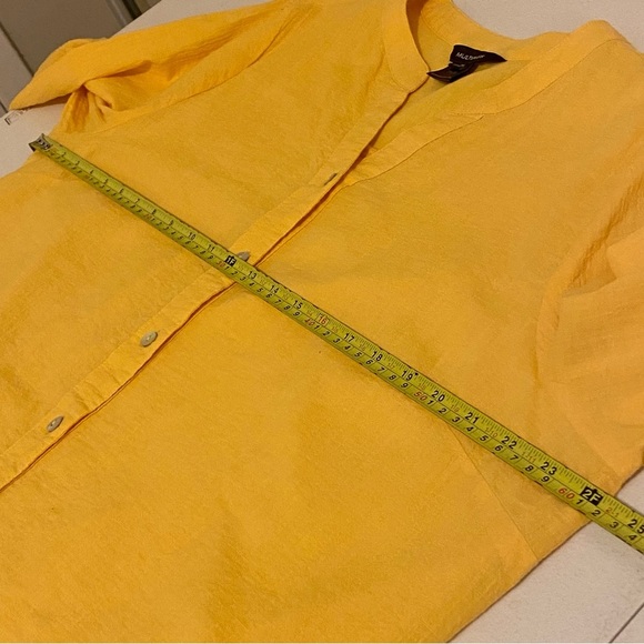 MULTIPLES Blouse Women Size XL Yellow Button Front Buttons Tie 3/4 Sleeve V-Neck - Picture 7 of 8
